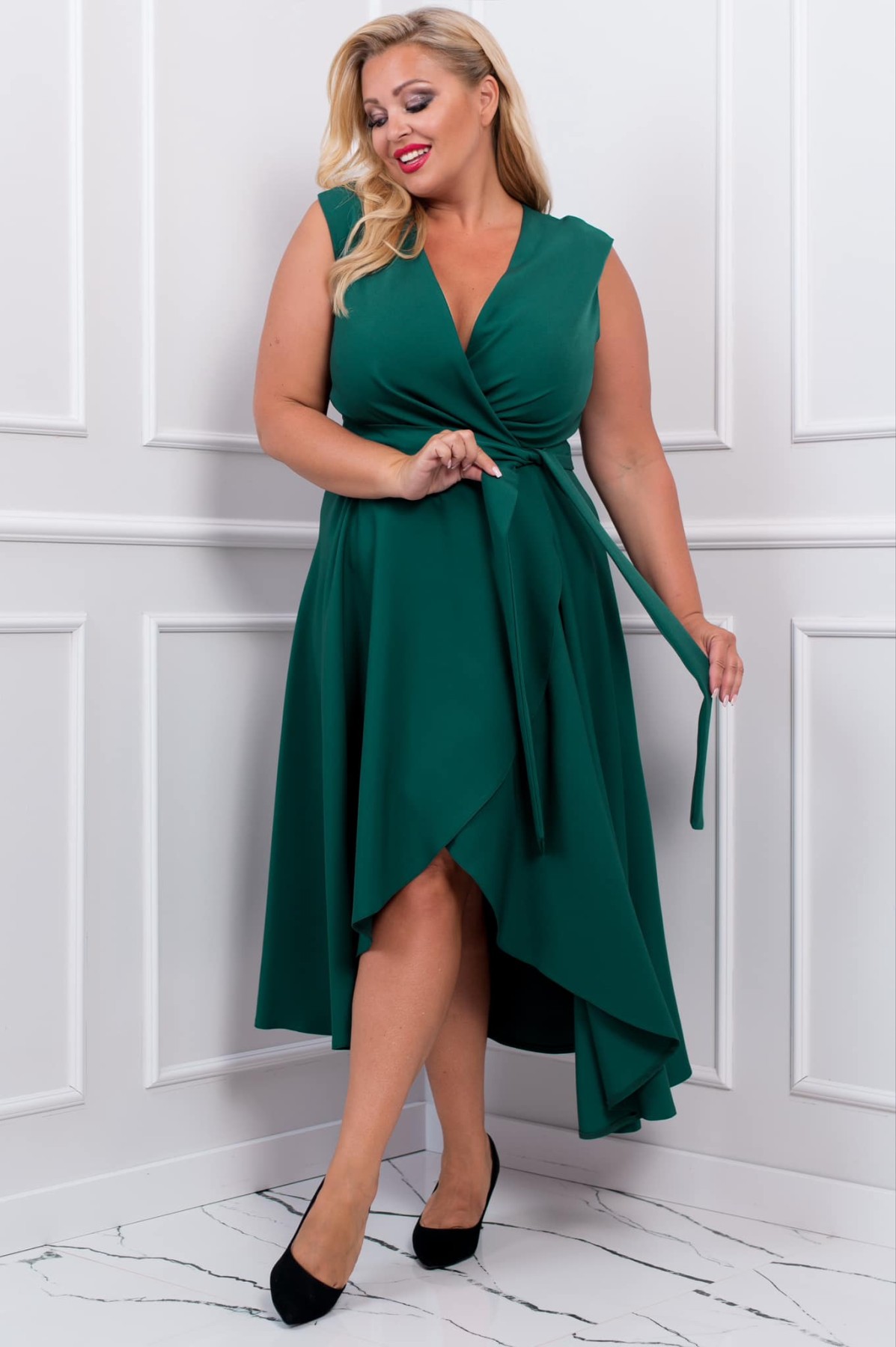 Sukienka asymetryczna plus size GRETA  -  GŁADKA ( r. 48-54)