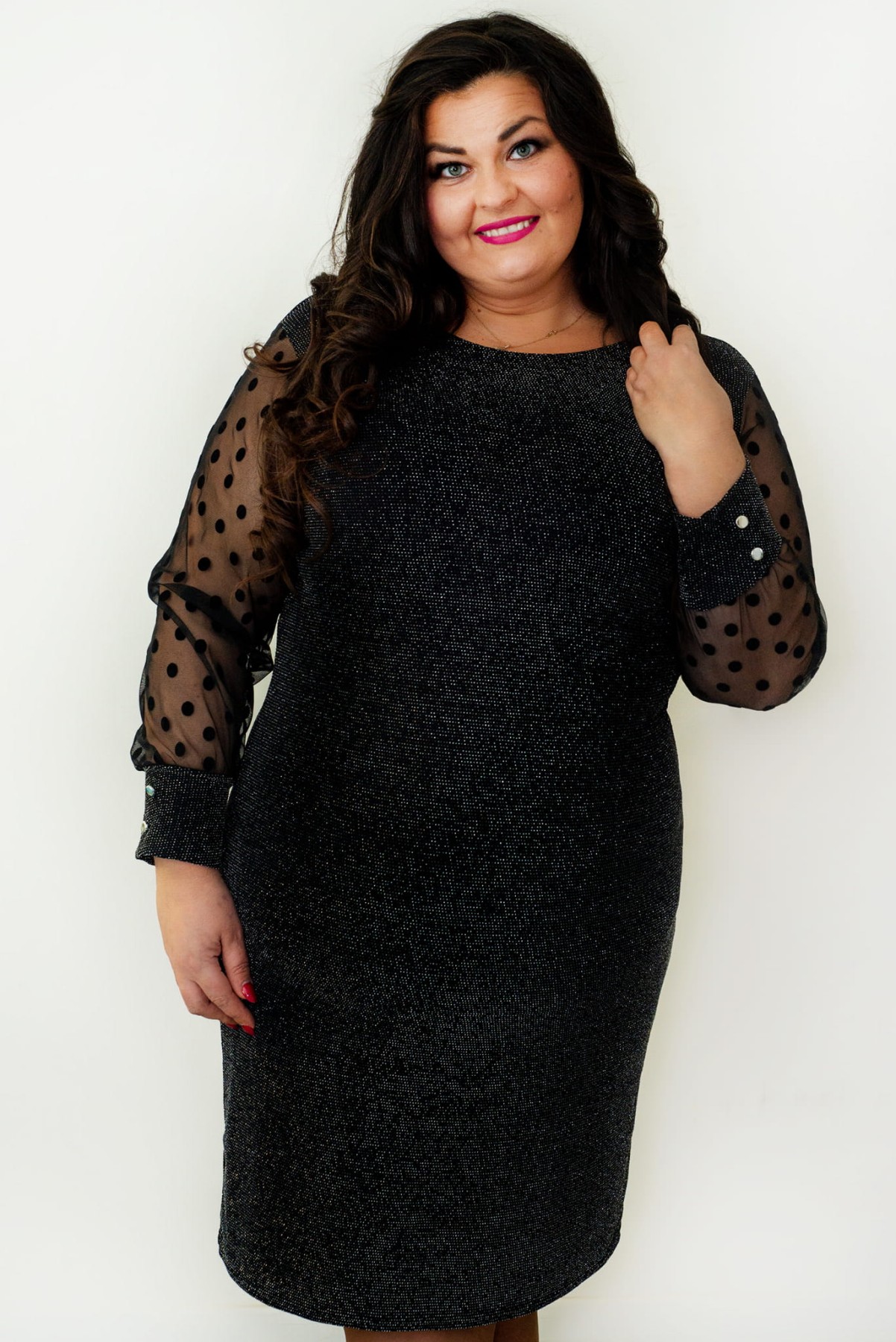 Brokatowa  sukienka plus size z tiulowymi rękawkami ( r.44-54) 