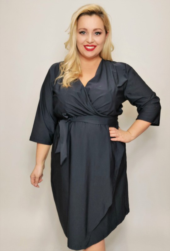 Sukienka plus size z zakładanym dekoltem TULIPAN - GRANATOWY ( r. 48-56) -PROMOCJA %