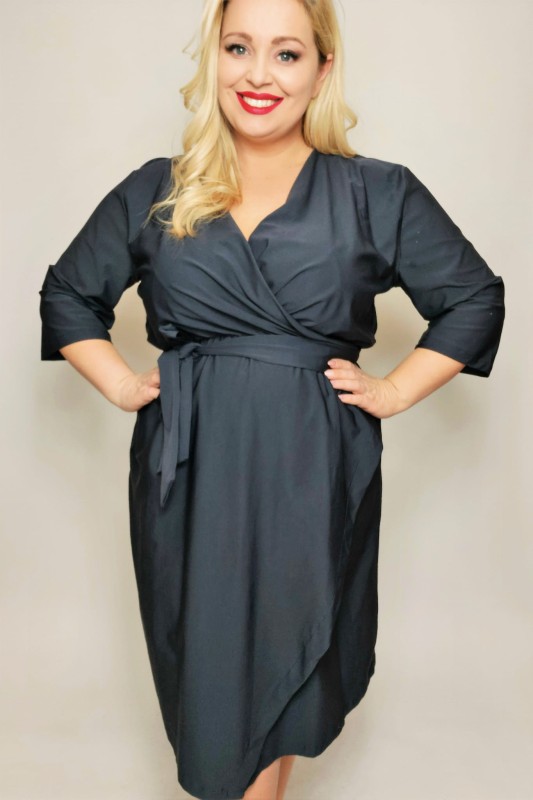 Sukienka plus size z zakładanym dekoltem TULIPAN - GRANATOWY ( r. 48-56) -PROMOCJA %