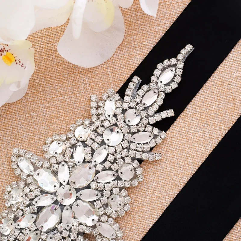 Pasek z cyrkoniami na satynowej taśmie CRYSTAL ( r. 42-62)