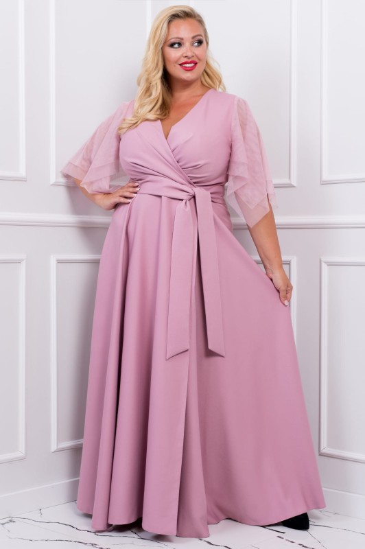 Sukienka wieczorowa plus size EVITA PASTEL PINK  ( r. 48-54)  