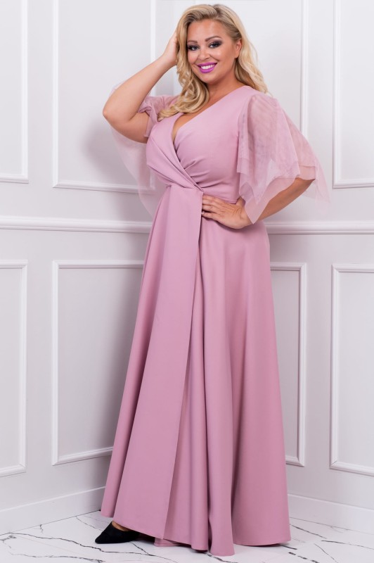 Sukienka wieczorowa plus size EVITA PASTEL PINK  ( r. 48-54)  