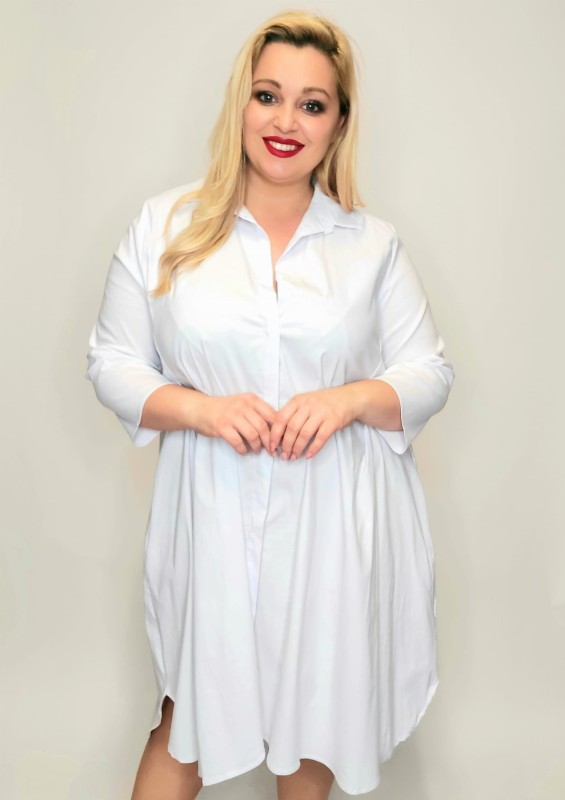 Sukienka koszulowa  plus size oversise BIAŁY ( r. 46-54 )