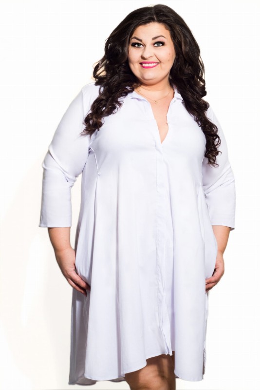 Sukienka koszulowa  plus size oversise BIAŁY ( r. 46-54 )