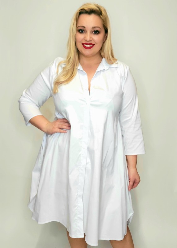 Sukienka koszulowa  plus size oversise BIAŁY ( r. 46-54 )