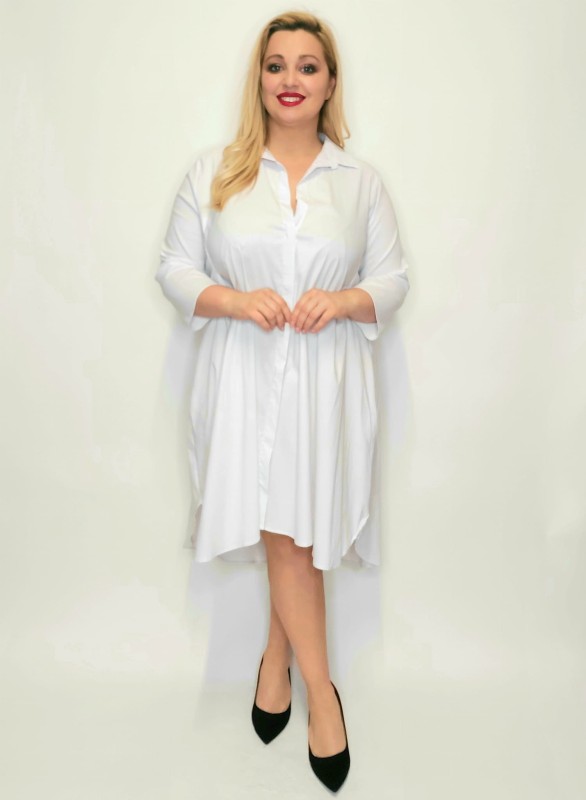 Sukienka koszulowa  plus size oversise BIAŁY ( r. 46-54 )