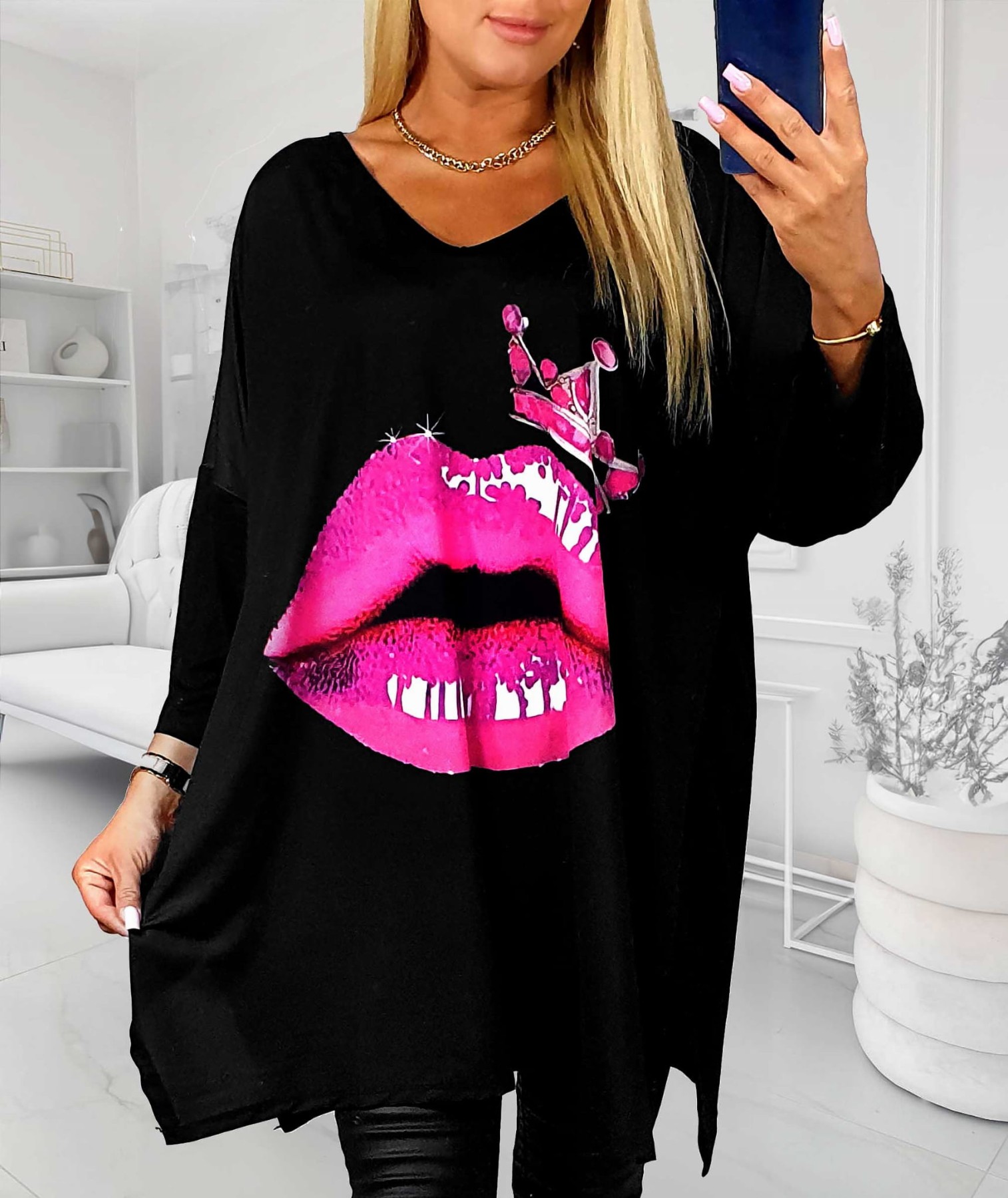 Tunika plus size damska digital usta ( r. 48-56)  