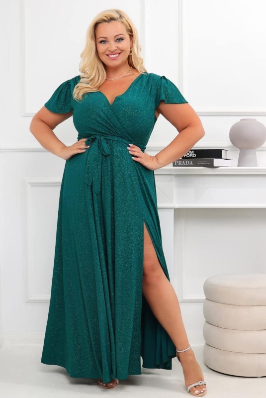 Brokatowa sukienka maxi plus size Bele Exline - rękaw motylek ( r.46-54) BESTSELLER
