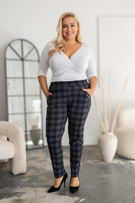 Spodnie plus size w krateczkę ( r. 44-54) BESTSELLER