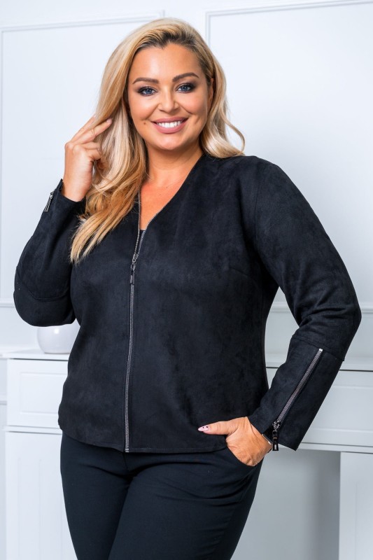 Kurtka plus size czarna z zamszu CAMELLIA #1 ( r. 48-56) 