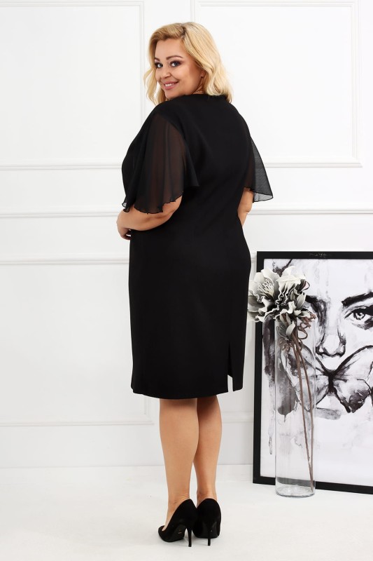 Czarna sukienka plus size PALOMA mod 3 tiulowe rękawki  ( r. 48-56) 