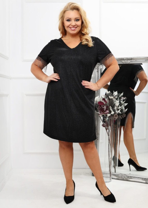 Czarna sukienka plus size Margarita z połyskiem ( r. 48-56)  