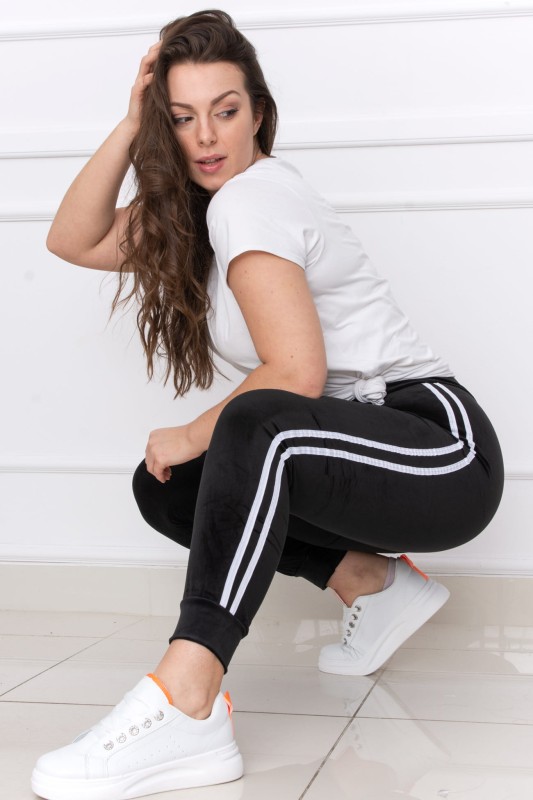 Welurowe spodnie / Legginsy plus size z lampasami ( r. 44-54) BESTSELLER