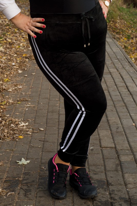 Welurowe spodnie / Legginsy plus size z lampasami ( r. 44-54) BESTSELLER