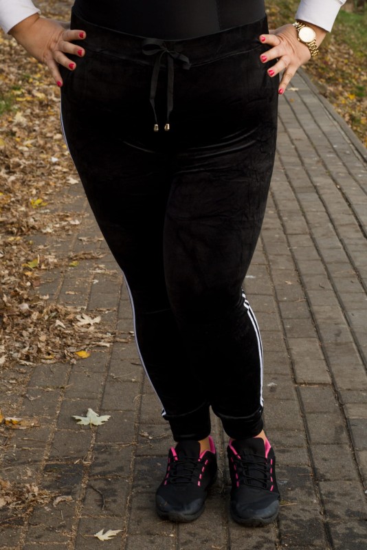 Welurowe spodnie / Legginsy plus size z lampasami ( r. 44-54) BESTSELLER