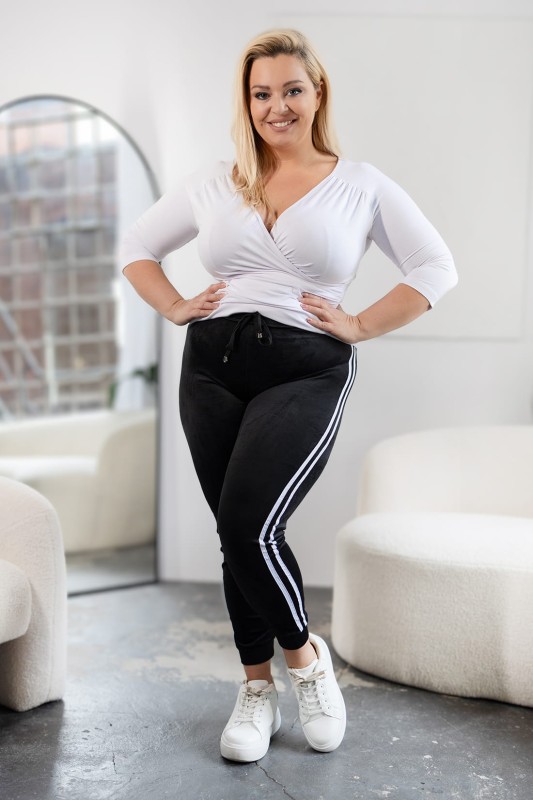 Welurowe spodnie / Legginsy plus size z lampasami ( r. 44-54) BESTSELLER