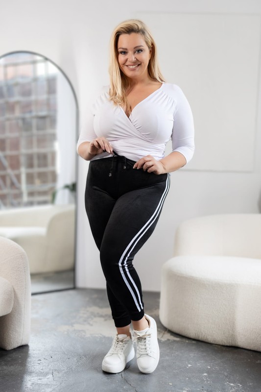 Welurowe spodnie / Legginsy plus size z lampasami ( r. 44-54) BESTSELLER