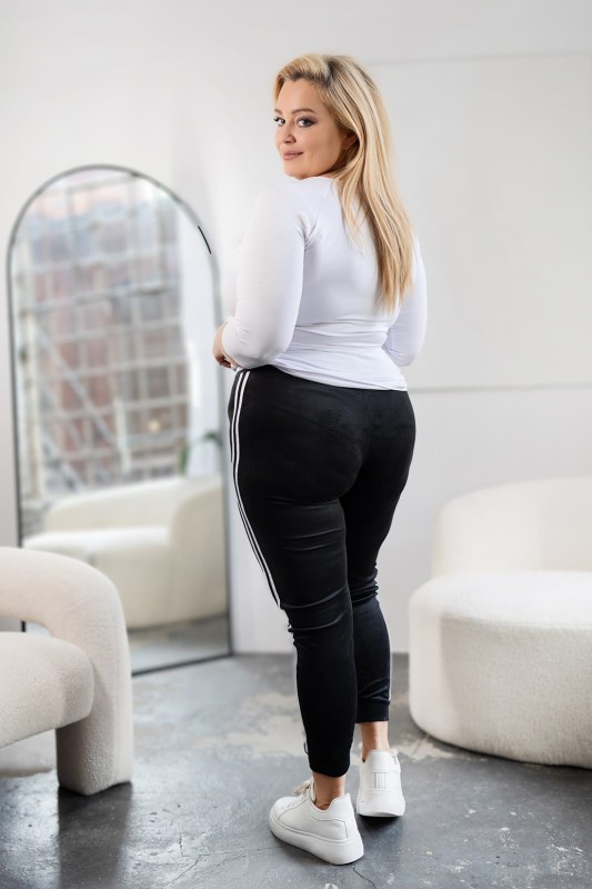 Welurowe spodnie / Legginsy plus size z lampasami ( r. 44-54) BESTSELLER