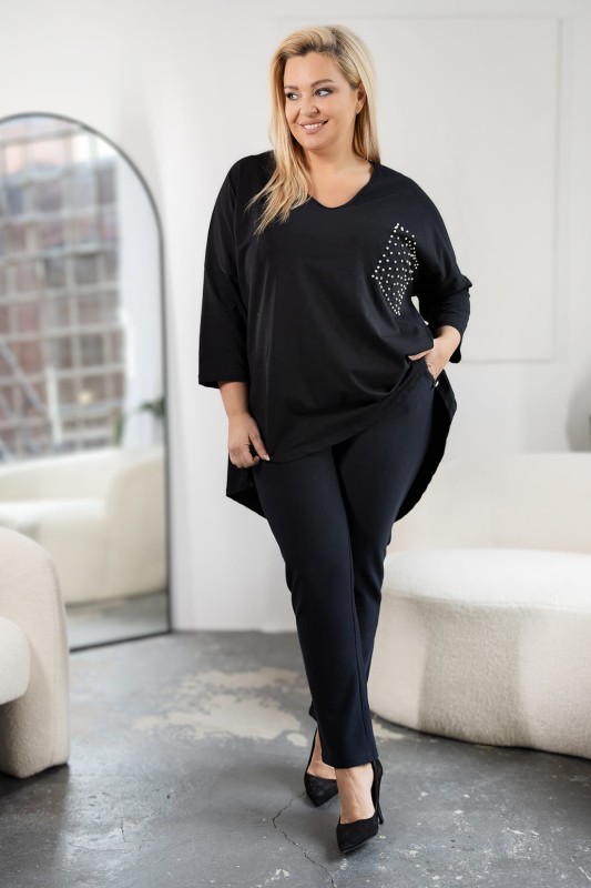 Spodnie plus size z guzikami na kieszonkach ( r. 44-56) GRANATOWE