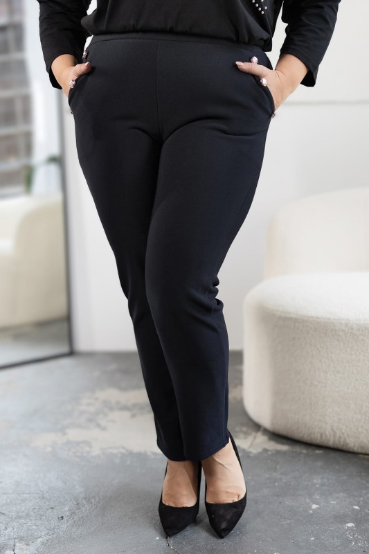 Spodnie plus size z guzikami na kieszonkach ( r. 44-56) GRANATOWE