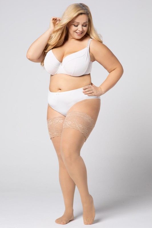 Pończochy samonośne Plus Size  DIVINE 30 DEN alabaster  - jasny beż