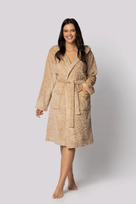 SZLAFROK DAMSKI PLUS SIZE beżowy cętki LEOPARD ( r. 44 - 54) 