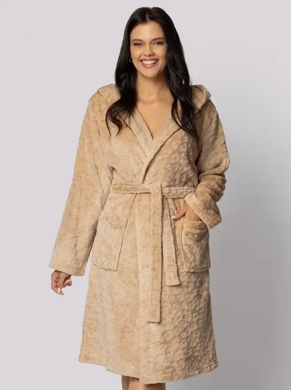 SZLAFROK DAMSKI PLUS SIZE beżowy cętki LEOPARD ( r. 44 - 54) 