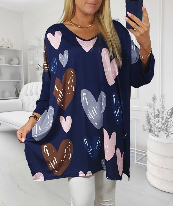 Tunika plus size damska digital serca ( r. 48-56)   