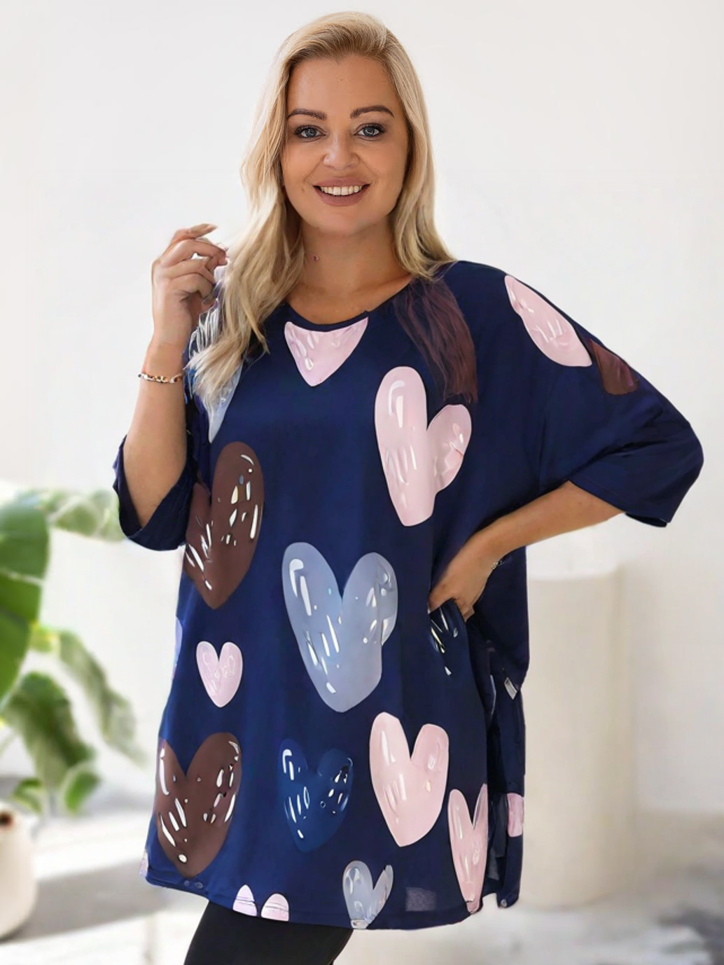 Tunika plus size damska digital serca ( r. 48-56)   