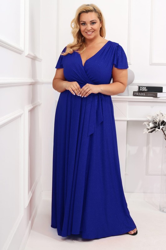 Brokatowa sukienka maxi plus size Bele Exline - rękaw motylek ( r.46-54)  
