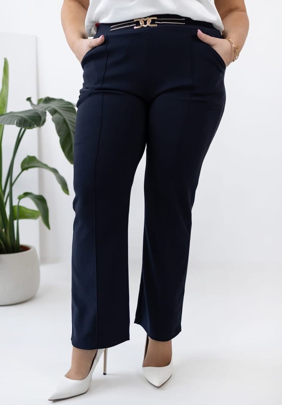 Spodnie plus size z ozdobnym paskiem i prostą nogawką ( r. 44-56) WYSYŁKA 24H