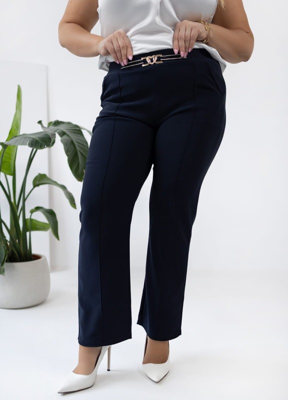 Spodnie plus size z ozdobnym paskiem i prostą nogawką ( r. 44-56) WYSYŁKA 24H
