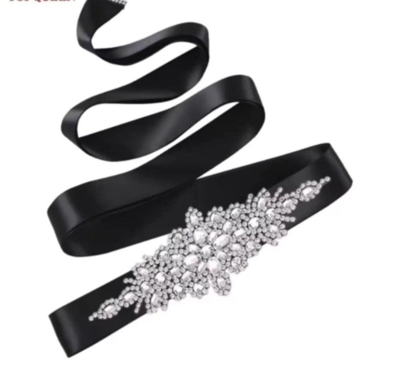 Pasek z cyrkoniami na satynowej taśmie CRYSTAL ( r. 42-62)