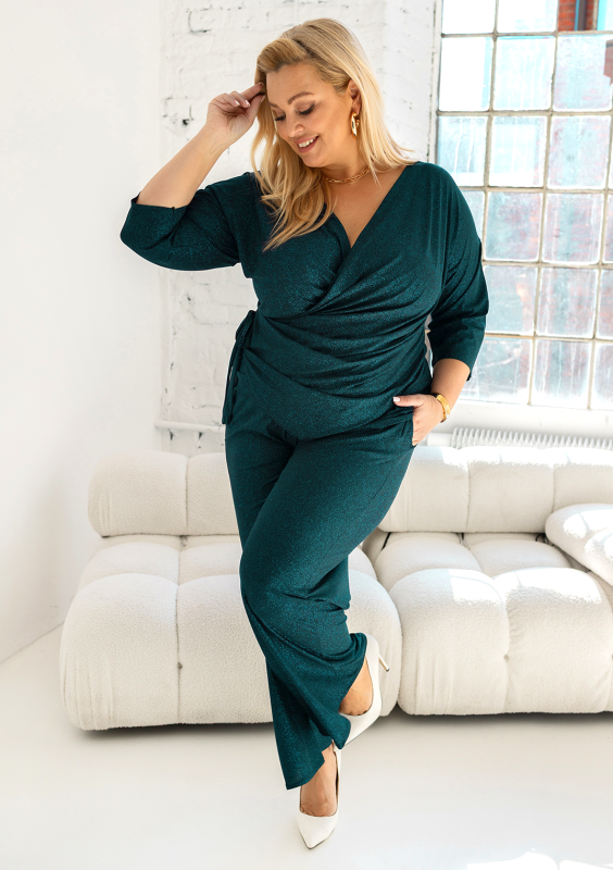 Komplet plus size spodnie + bluzka do wiązania  BŁYSK ( r. 46-54)