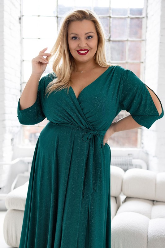Brokatowa sukienka maxi plus size z rękawkiem LUSSI ( r.46-54) 