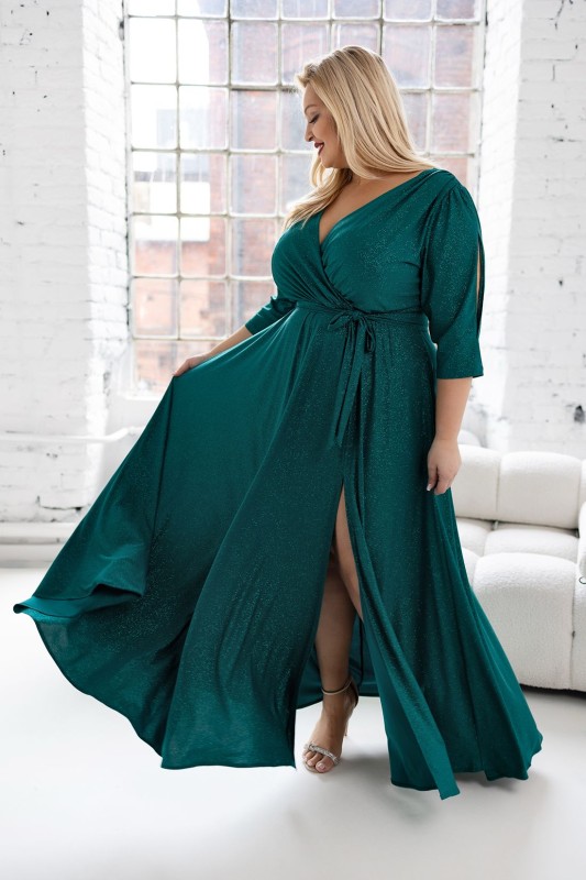 Brokatowa sukienka maxi plus size z rękawkiem LUSSI ( r.46-54) 
