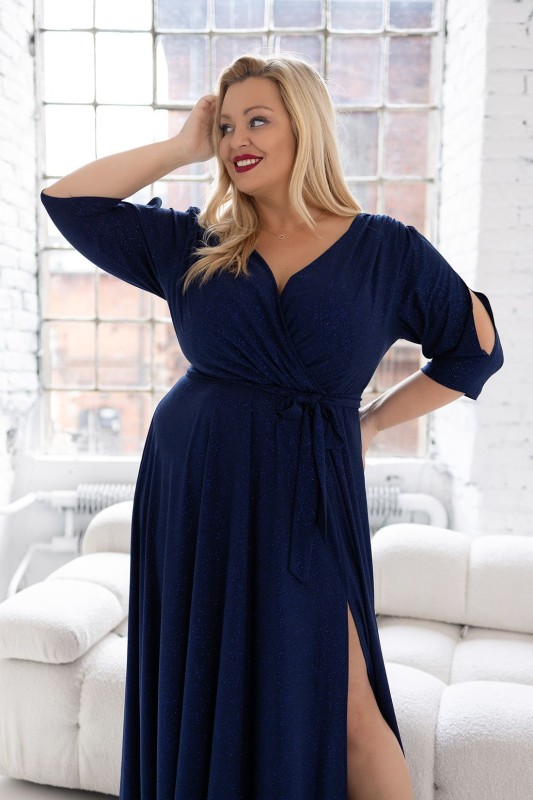 Brokatowa sukienka maxi plus size z rękawkiem LUSSI ( r.46-54) 