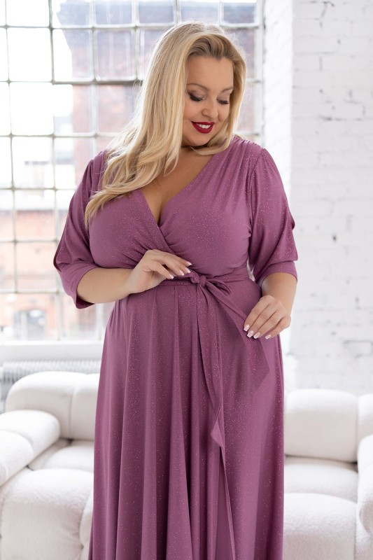 Brokatowa sukienka maxi plus size z rękawkiem LUSSI ( r.46-54) 