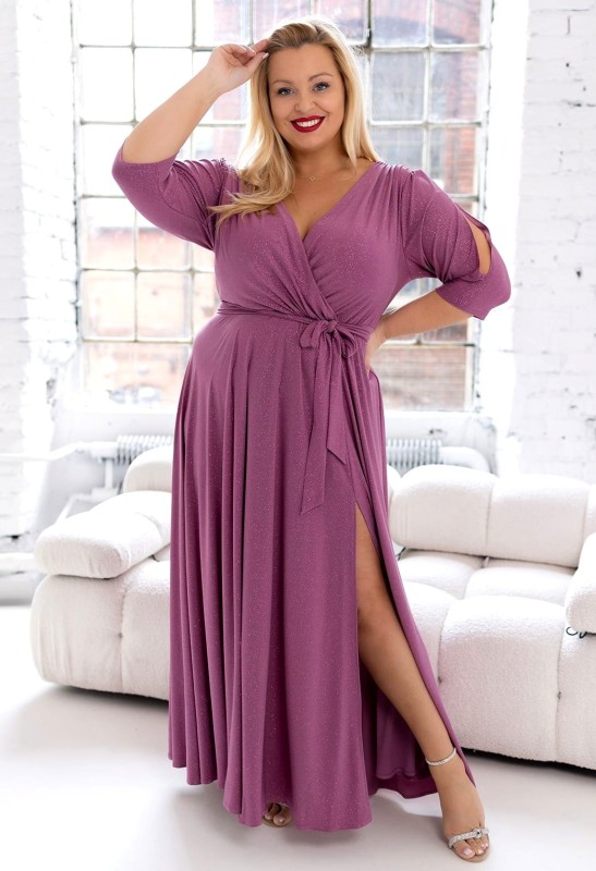 Brokatowa sukienka maxi plus size z rękawkiem LUSSI ( r.46-54) 