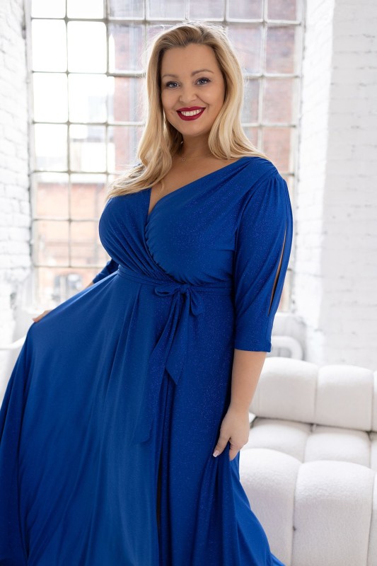Brokatowa sukienka maxi plus size z rękawkiem LUSSI ( r.46-54)