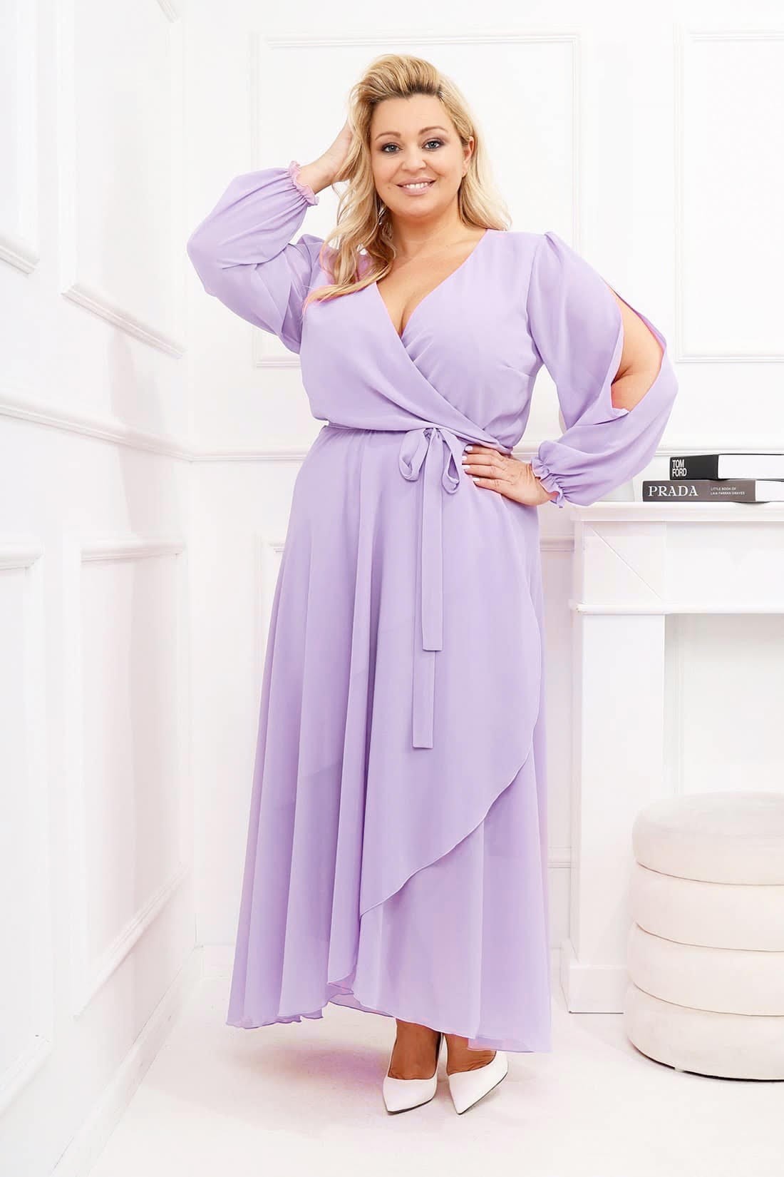Szyfonowa sukienka plus size maxi LAILA  wrzos ( r. 46-56 ) 