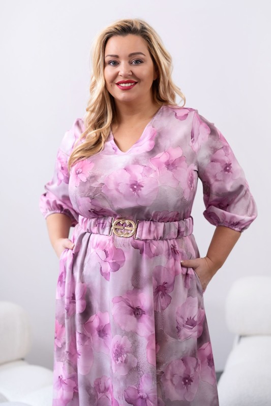 Rozkloszowana sukienka plus size z paskiem LOSI ( r. 48-52) 