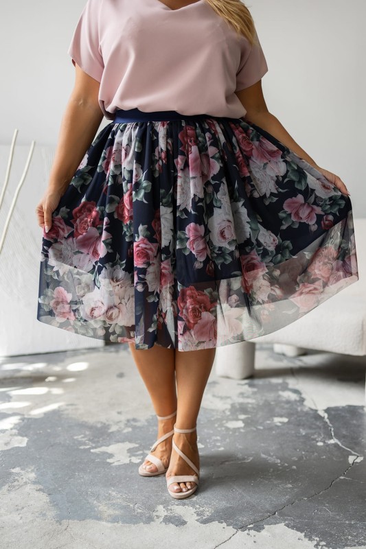 Spódnica Spódnica plus size z siatki w kwiaty