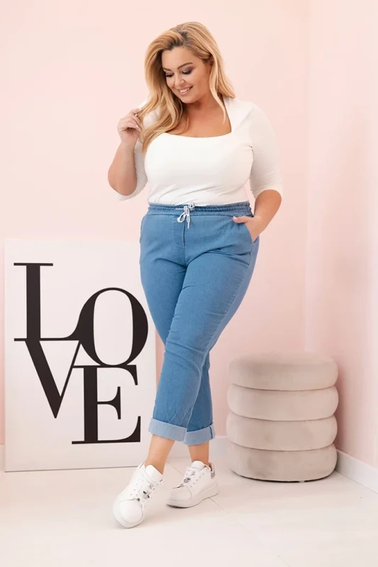 Spodnie plus size z gumą w pasie i sznurkiem do wiązania - JASNY JEANS ( 44-50) 