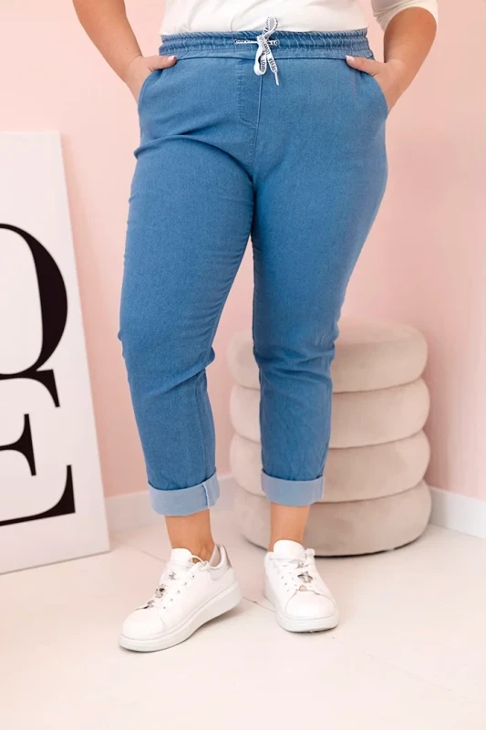 Spodnie plus size z gumą w pasie i sznurkiem do wiązania - JASNY JEANS ( 44-50) 