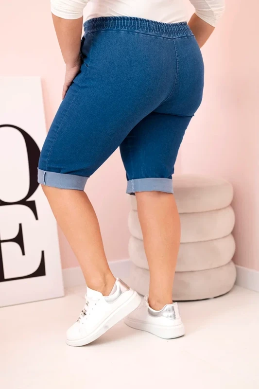 Spodenki plus size z gumą w pasie i sznurkiem do wiązania -  CIEMNY JEANS ( 44-50)  