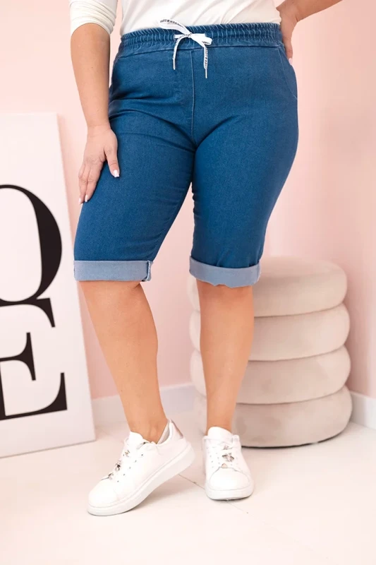 Spodenki plus size z gumą w pasie i sznurkiem do wiązania -  CIEMNY JEANS ( 44-50)  