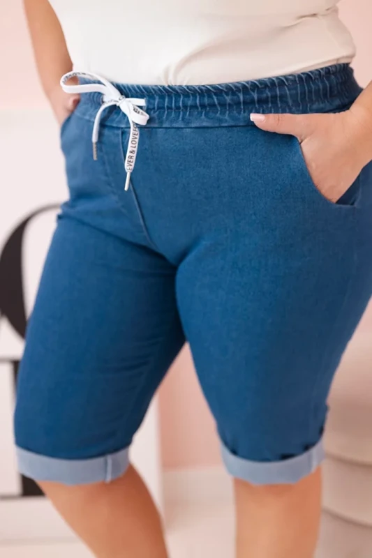 Spodenki plus size z gumą w pasie i sznurkiem do wiązania -  CIEMNY JEANS ( 44-50)  