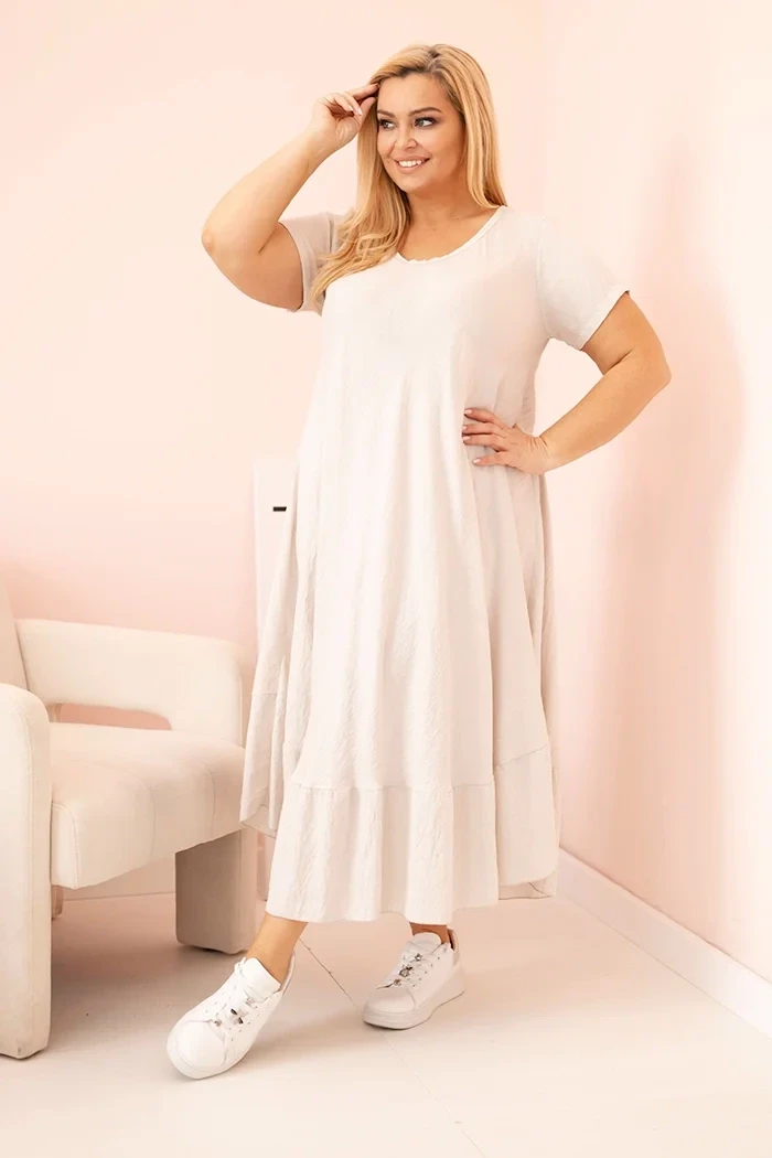 Sukienka plus size z krótkim rękawem i falbaną 100% wiskoza ( r. 46-52)